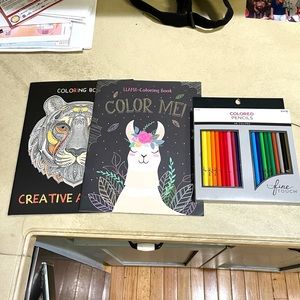 NWT set of animal coloring books and colored pencils
